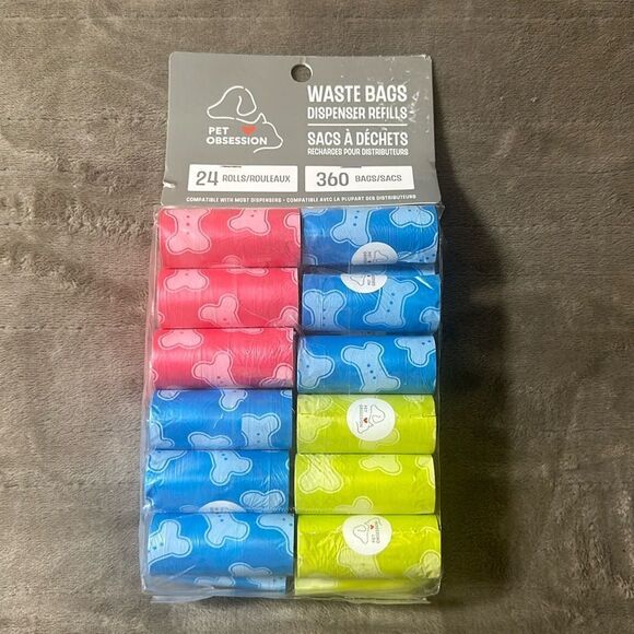 Pet Obsession 24 Rolls Pink Blue Pet Dispenser Refills Waste Bags 360 Total - Picture 1 of 5